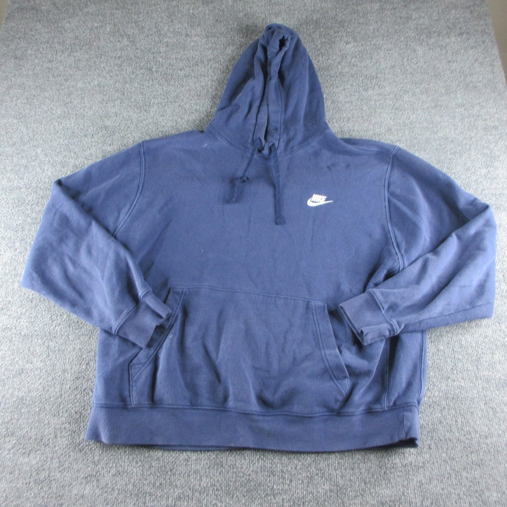 Nike Hoodie Mens 2XL Blue Fleece Pullover Kangaroo Pocket Swoosh Logo Sweatshirt